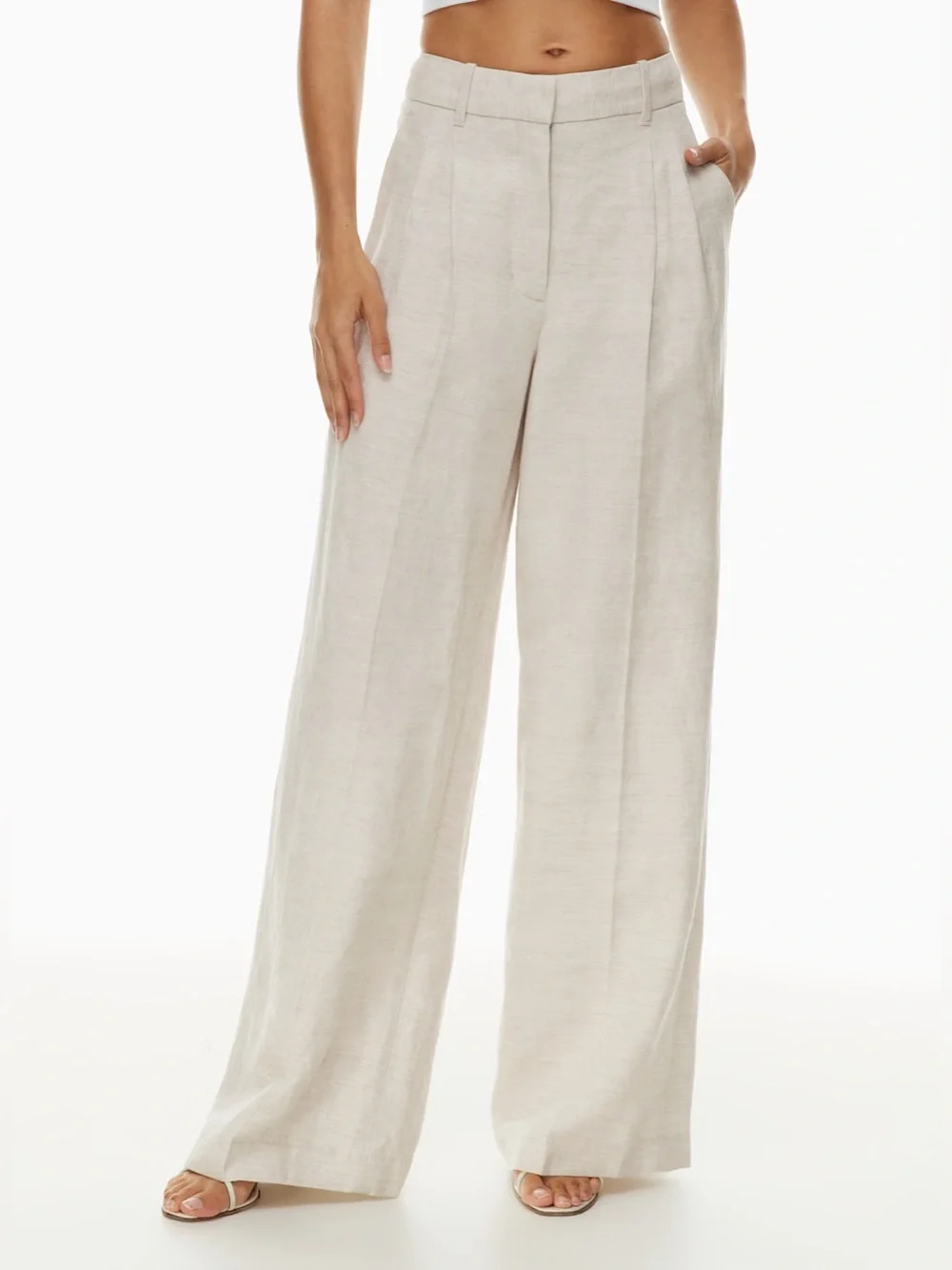 Aritzia Wilfred The Effortless Pant Linen High-Waisted Wider-Leg Natural Ecru